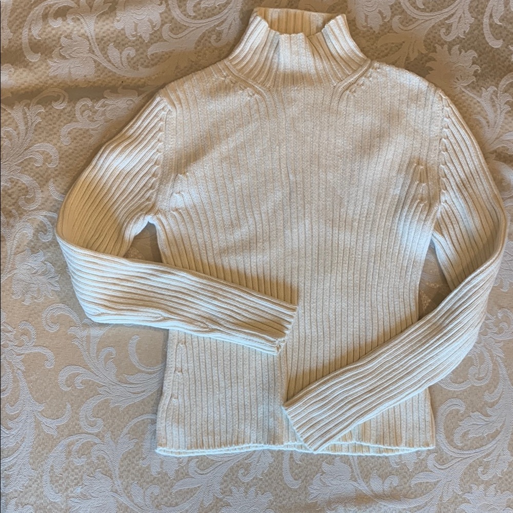 Brooks Cream Cowl Neck Ribbed Sweater